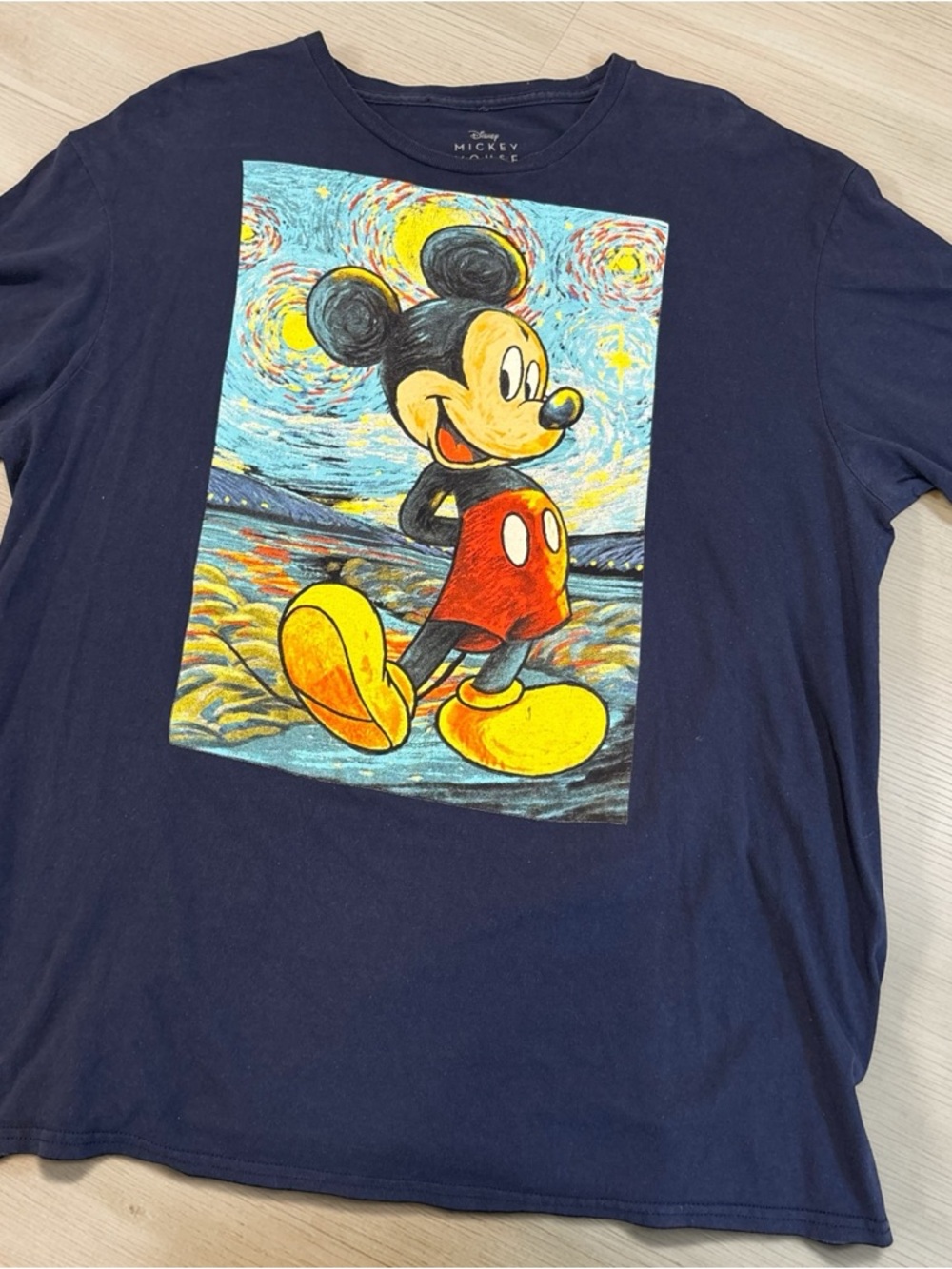 Disney ‘Van Gogh’ Mickey Mouse Navy Tee with Red & Yellow Graphic